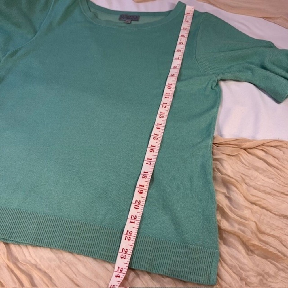 JOSEPH A WOMENS AQUA SWEATER -3/4 RUFFLED SLEEVE SIZE M - Picture 8 of 9